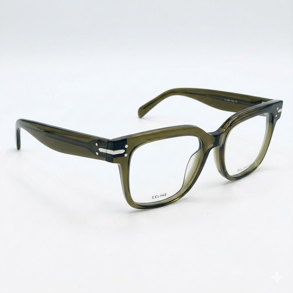 Celine Translucent Olive Green Grey Acetate Luca Unisex Large Square Eyeglasses - Picture 3 of 8